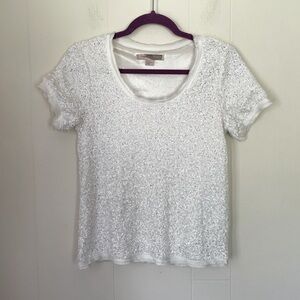 Love 21 Forever 21 Short Sleeve Ivory Sequin Top ~ Party Concert ~ Women’s Sz XS
